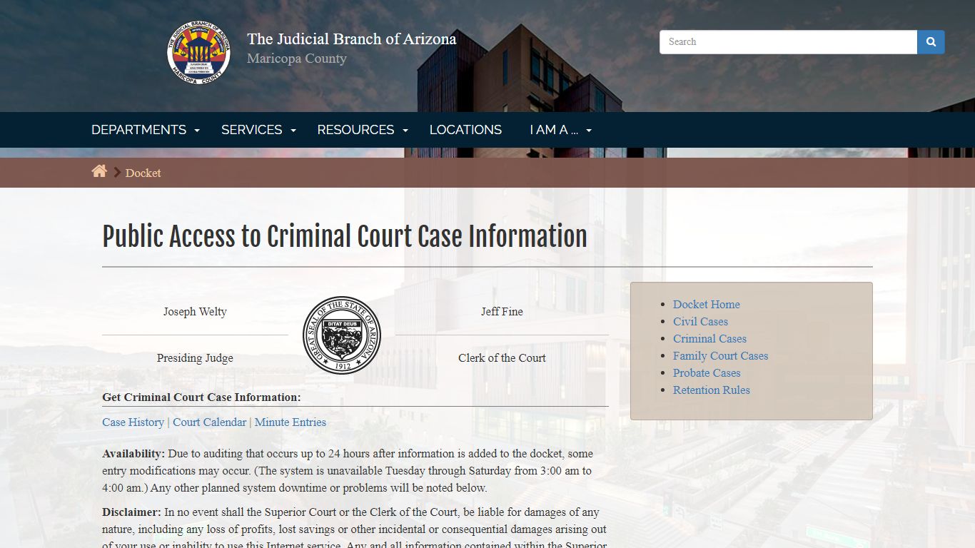 Public Access to Criminal Court Case Information - Maricopa County, Arizona