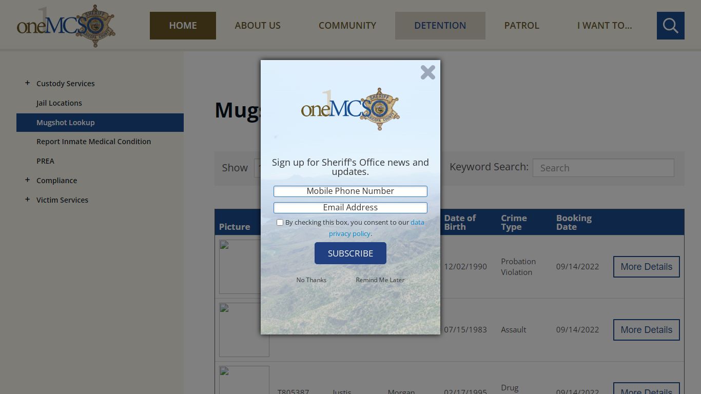 Mugshot Lookup | Maricopa County Sheriff's Office